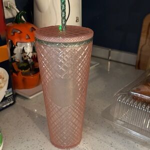 Starbucks Pink Diamond Tumbler with Green Straw